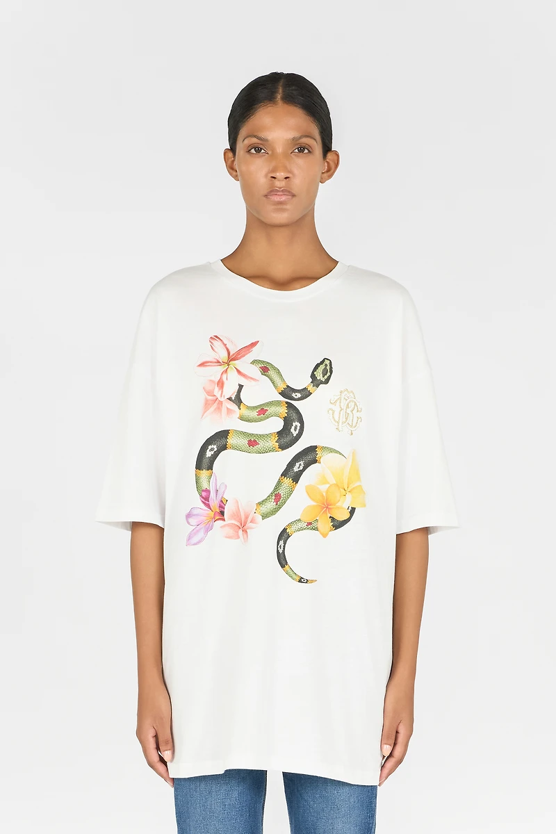 Snake and flower print T-shirt