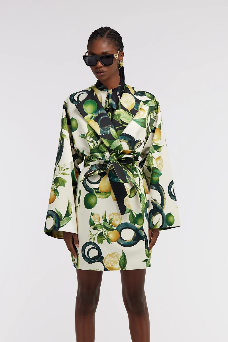 Lemon print belted coat