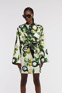 Lemon print belted coat