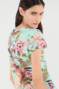 T-Shirt With Oriental Bird Print