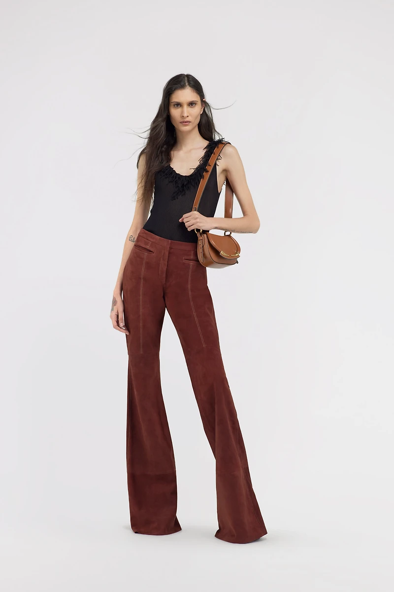 Black Ribbed Knit Top With Frayed Trim