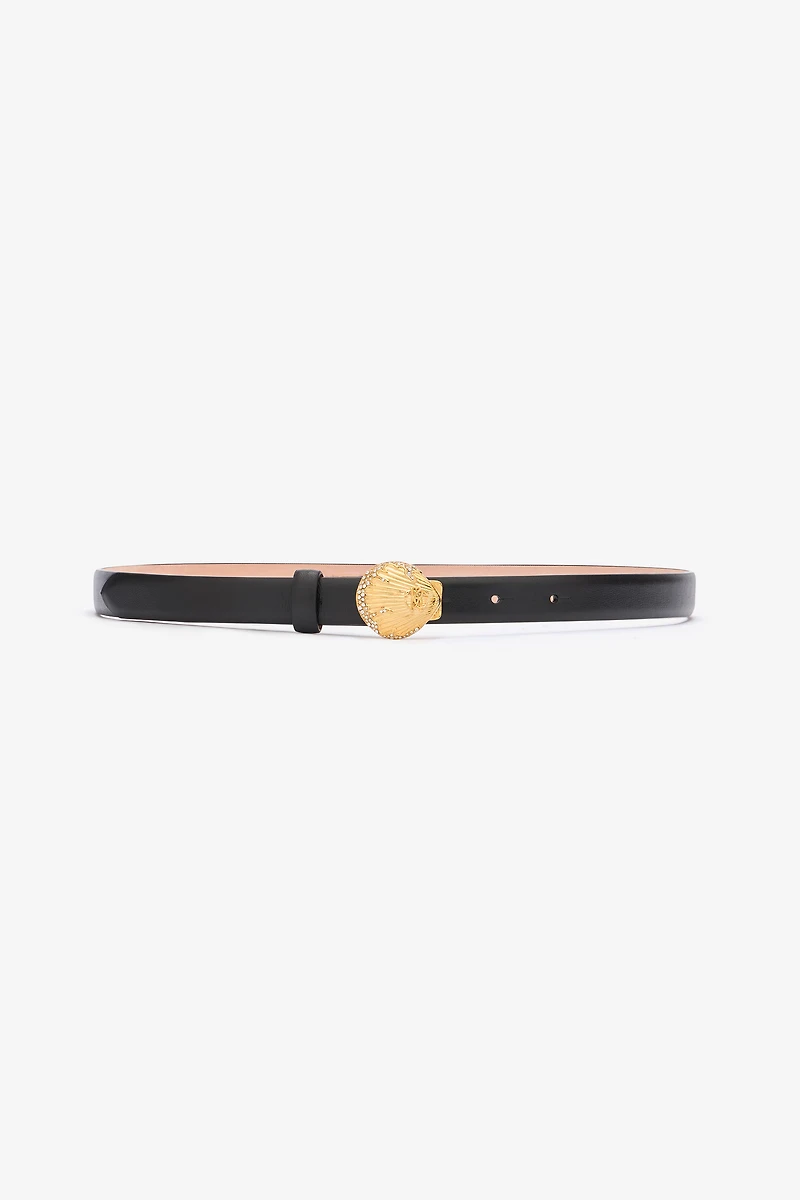 Leather Belt with Shell Buckle