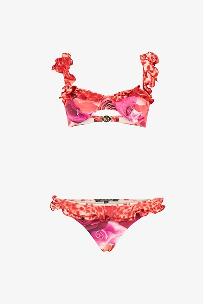 Garden Rose And Cheetah Skin Bikini