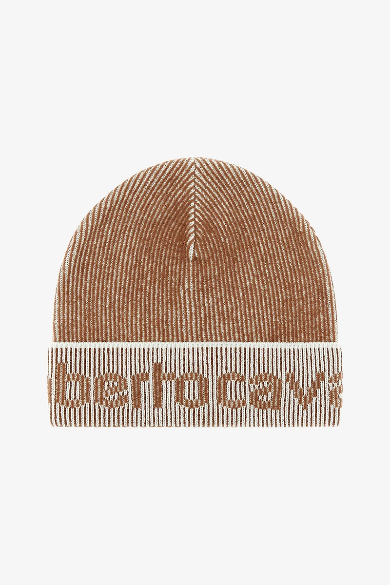 Cotton and Wool Blend Beanie with Logo