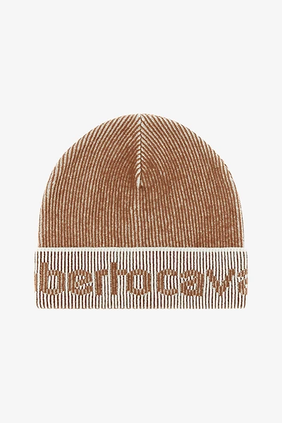 Cotton and Wool Blend Beanie with Logo