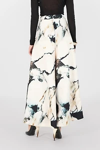 Loose flare trousers with Marble print