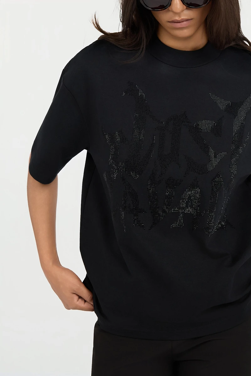 Just Cavalli Black T-Shirt with Rhinestone Logo