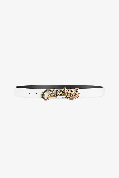 Logo-buckle leather belt