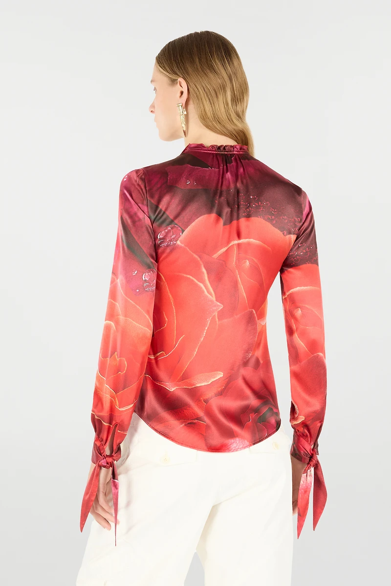 Rose-Print Silk Shirt