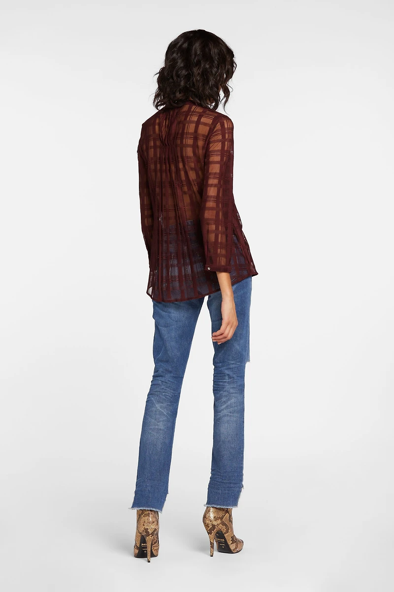 Just Cavalli Check-Jacquard Pleated Top