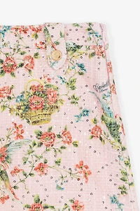 Sequin-Embellished Floral-Print Skirt