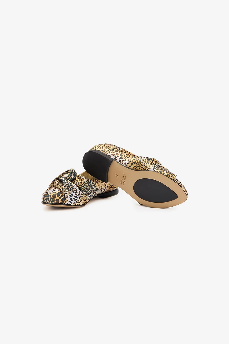 Jaguar Skin Ballet Flats With Knotted Detail