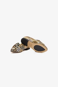 Jaguar Skin Ballet Flats With Knotted Detail