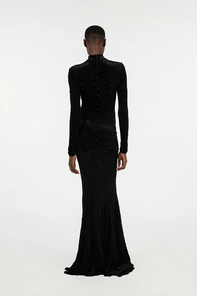 Long Black Dress With Jaguar Skin Pattern