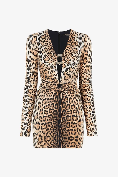 Leopard-Print Cut-Out Mini Dress