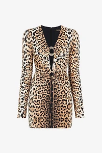 Leopard-Print Cut-Out Mini Dress