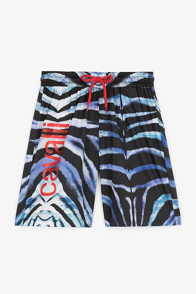 Zebra-Print Logo Swim Shorts