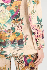 Silk Blazer With Oriental Bird Print