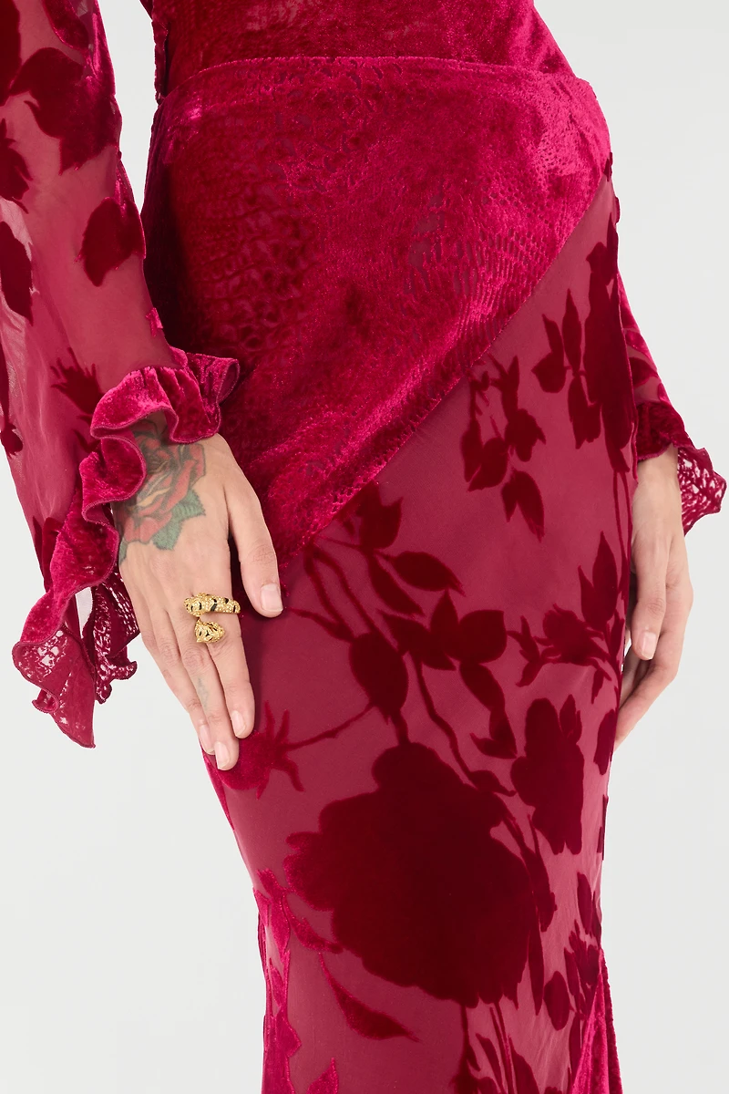Long Skirt With Rose And Python Pattern