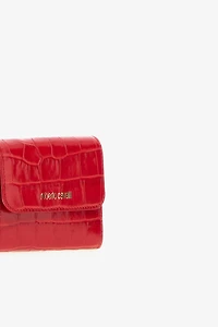 Red Croc-Embossed Leather Card Case