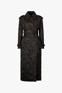 Long Crinkle-Effect Trench Coat