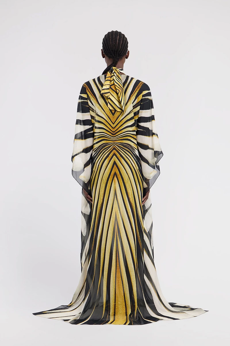Ray Of Gold Print Silk Maxi Dress