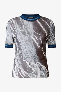 Marble-Print T-Shirt With Glittery Trims