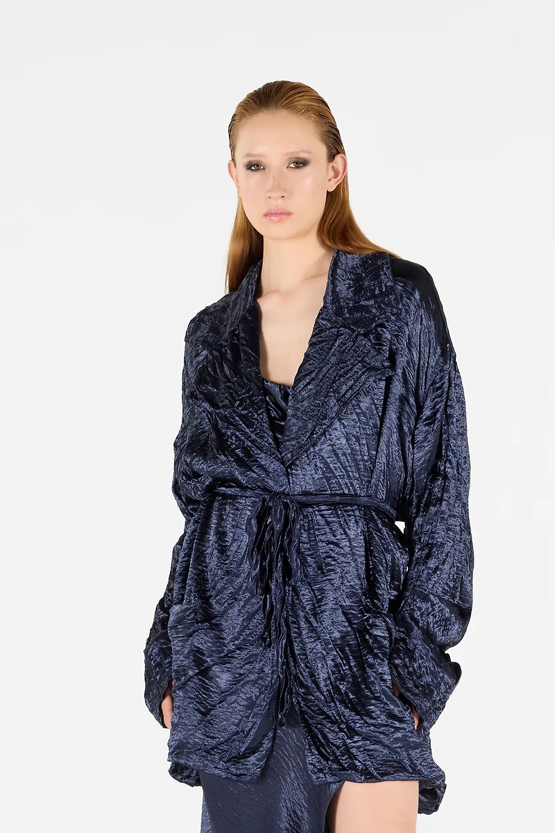 Crinkle Effect Belted Jacket