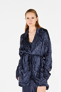 Crinkle Effect Belted Jacket