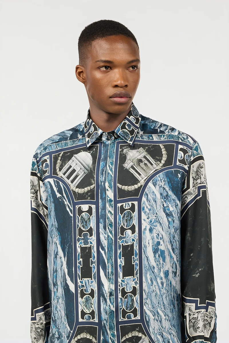 Shirt With Marble Print And Embellishments