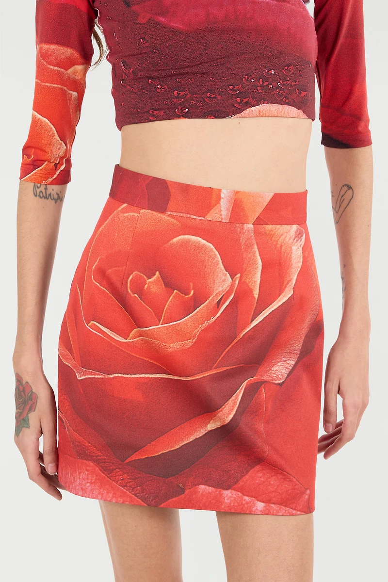Miniskirt With Rose Print