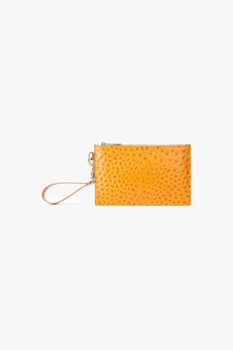 Ochre Clutch in Ostrich-Effect Leather