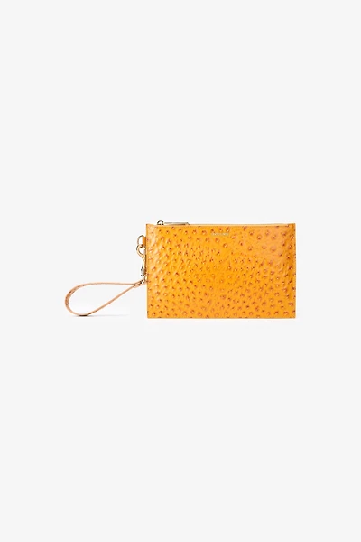 Ochre Clutch in Ostrich-Effect Leather
