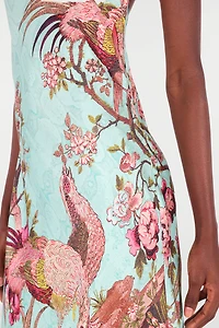 Slip Dress With Oriental Bird Print