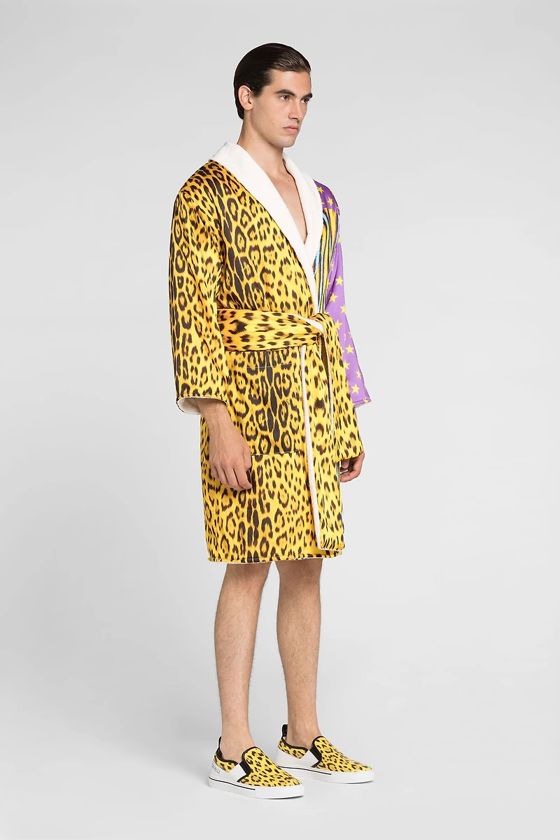 Patchwork leopard-print robe
