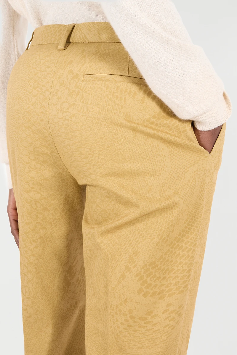 Solid-Color Python-Print Pants