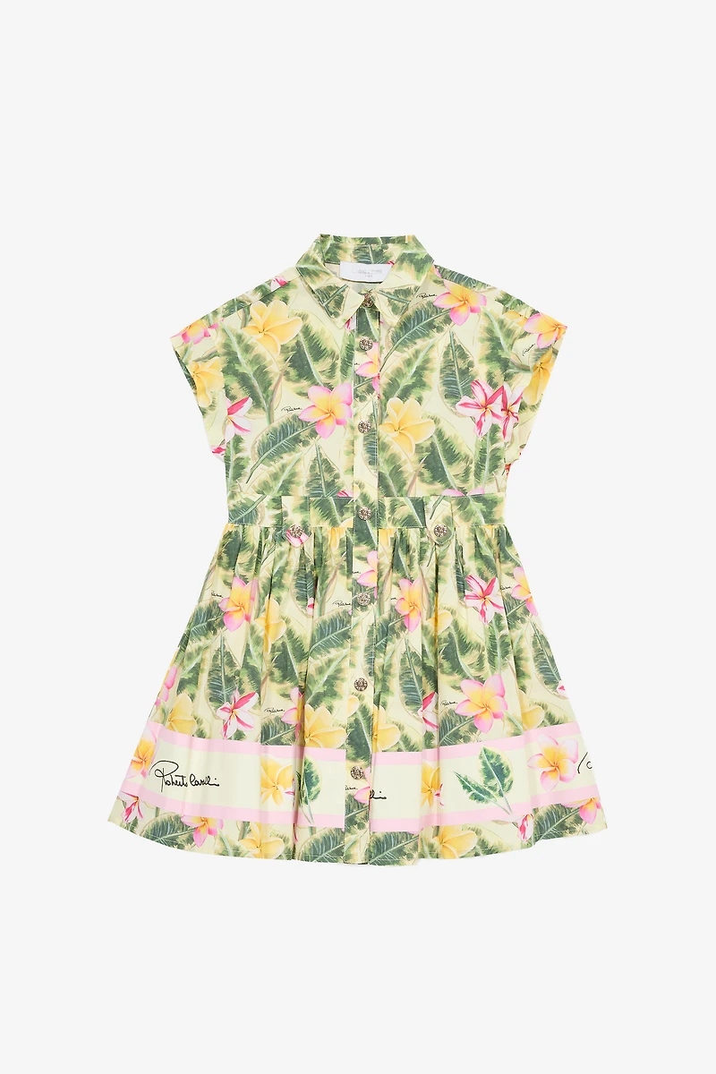 Dress With Leaf And Flower Print