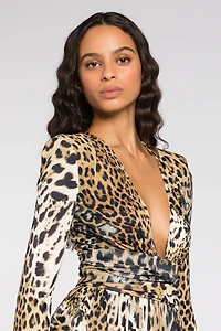 Leopard-print long-sleeve midi dress