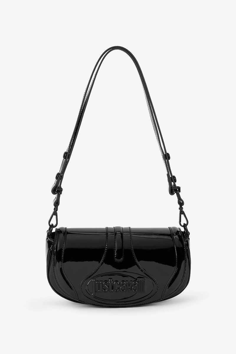 Black Glossy Shoulder Bag With Logo