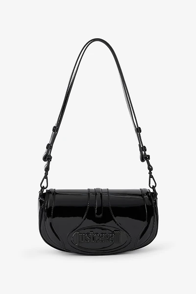 Black Glossy Shoulder Bag With Logo