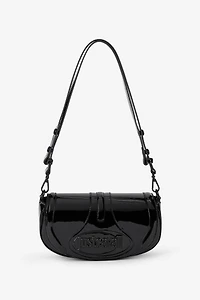 Black Glossy Shoulder Bag With Logo