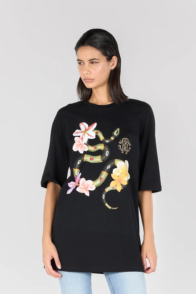 Snake and flower print T-shirt