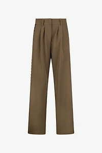 Olive Green Wide-Leg Trousers With Hook And Eye Detail