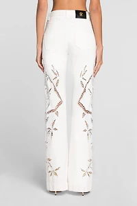 Floral Cut-Out Flared Jeans