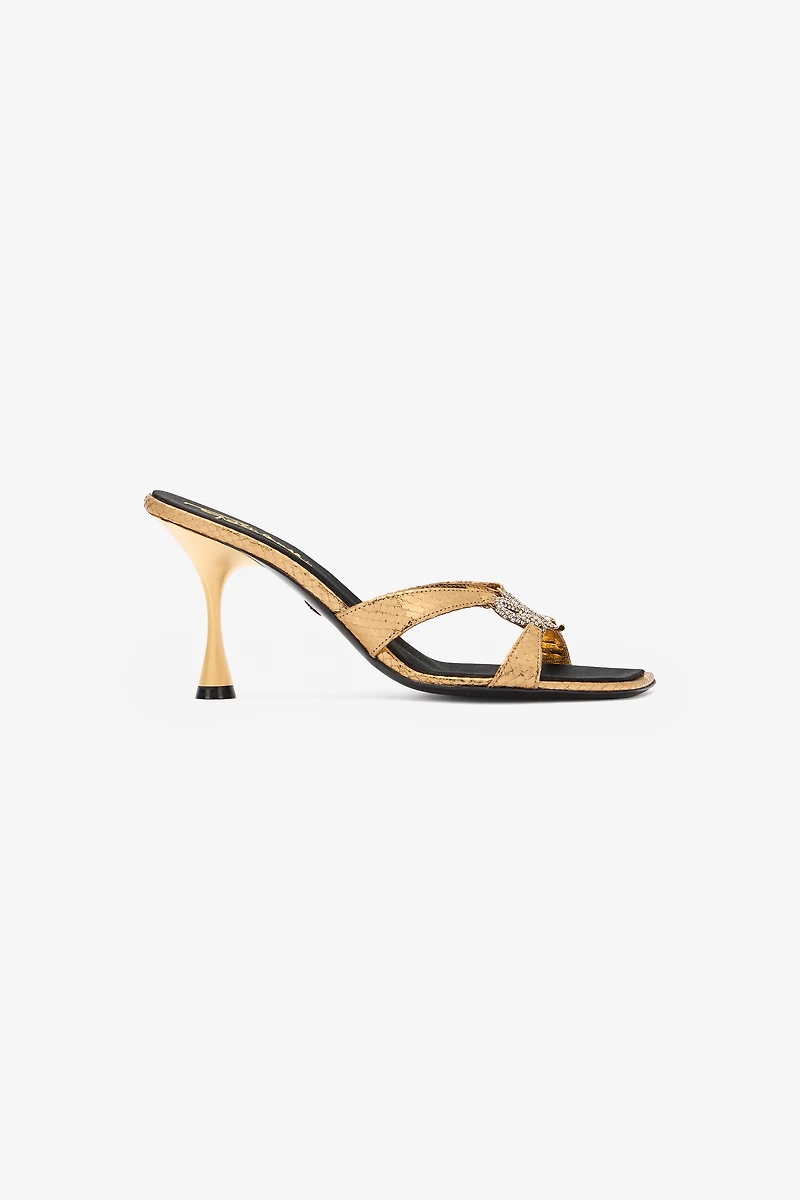 Sandals With Snake Print And Bejeweled