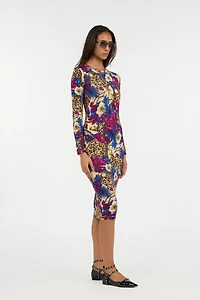 Flower Leopard Print Midi Dress