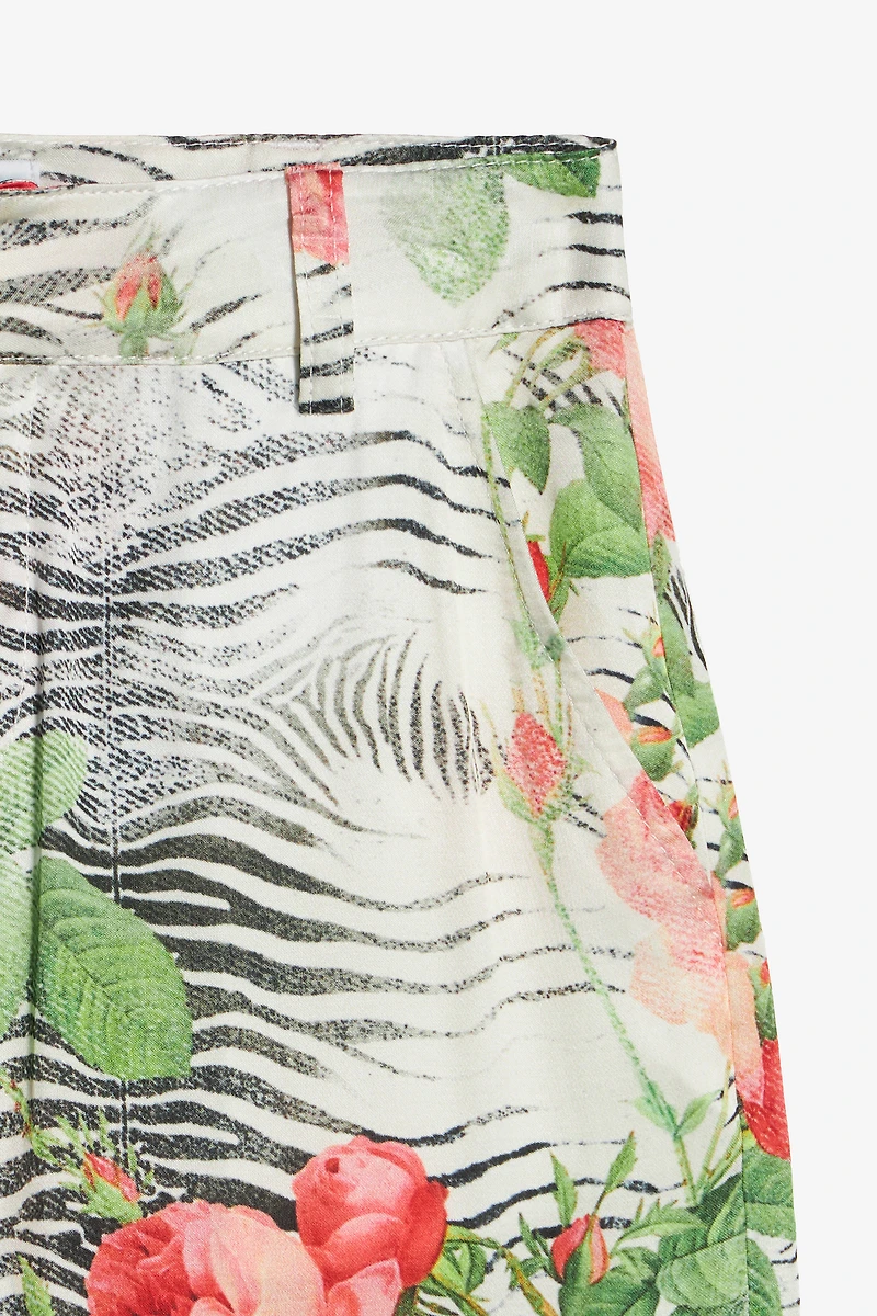 Pants With Mini Zebra And Rose Print