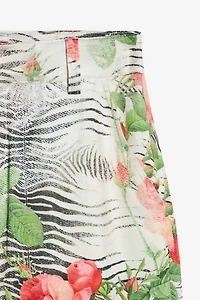 Pants With Mini Zebra And Rose Print