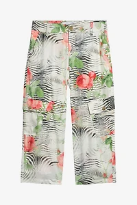 Pants With Mini Zebra And Rose Print