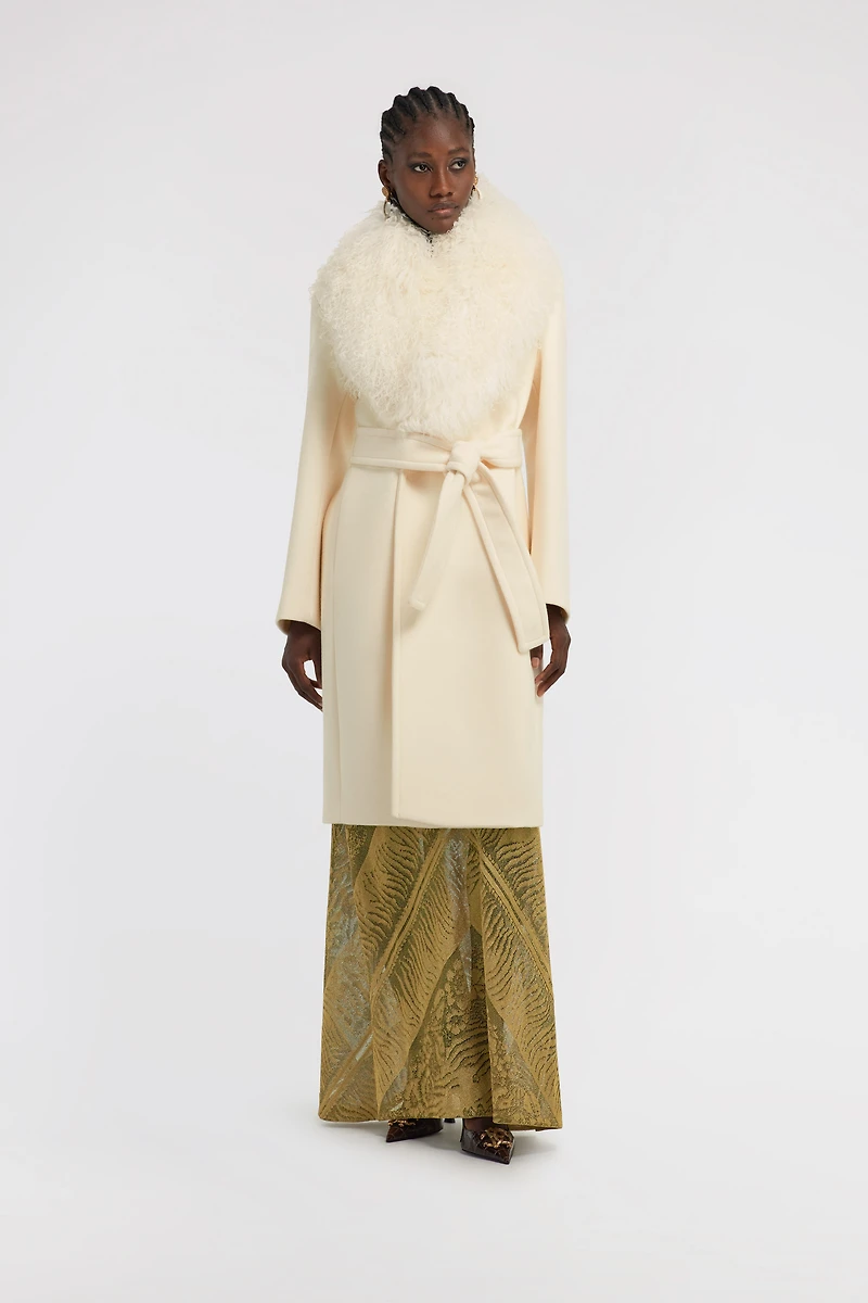 Cream Coat With Detachable Fur Collar